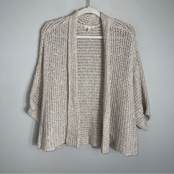 Eileen Fisher Loose Knit Open Front Cardigan Sweater-Tan-Cotton Linen-XL - Picture 2 of 8